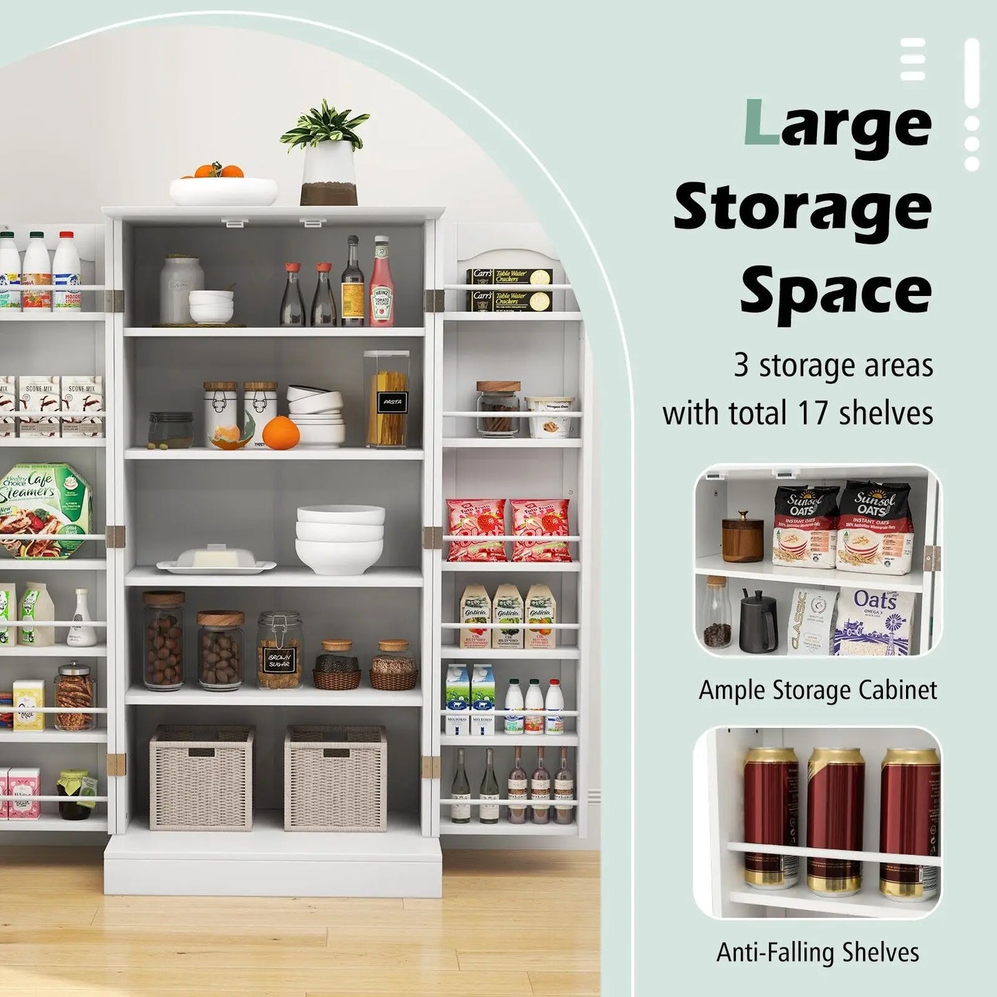 GOFLAME Kitchen Storage Cabinet Freestanding Buffet Cupboards Sideboard with 2 doors