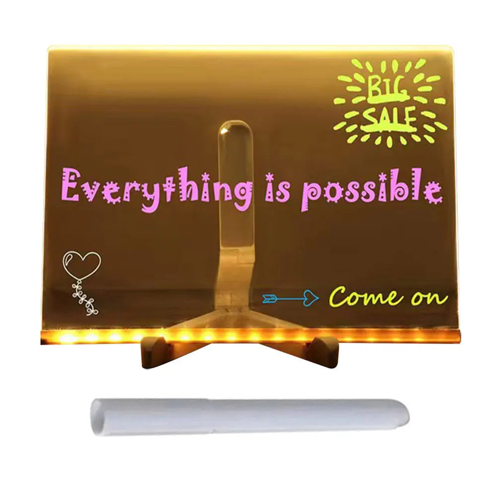 LED Note Board with 7 Colorful Pens Acrylic Dry Erase Board Erasable Neon Sign Clear Writing Board Home Light Up Message Board
