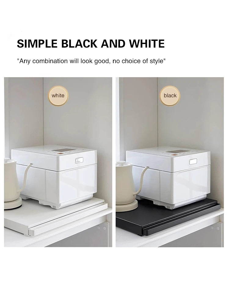 Microwave Storage Rack Bottom Retractable Bracket Drawer Oven Push Pull Divider Kitchen Cook Tray Table Plate Pot Holder