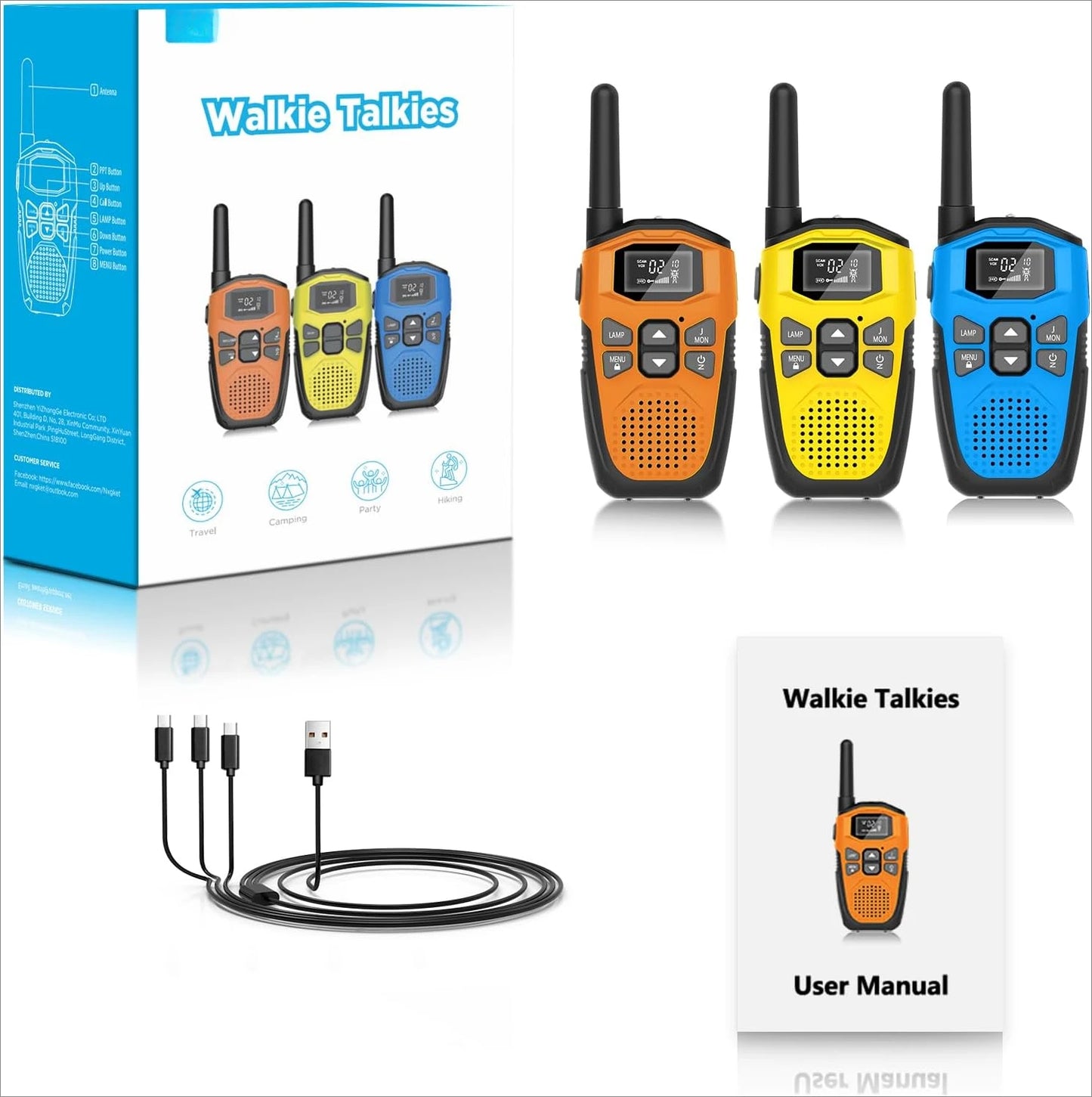 Walkie Talkies for Adults/Kids 3Pack,Built-In Li-Ion Battery,16 Channels Radio