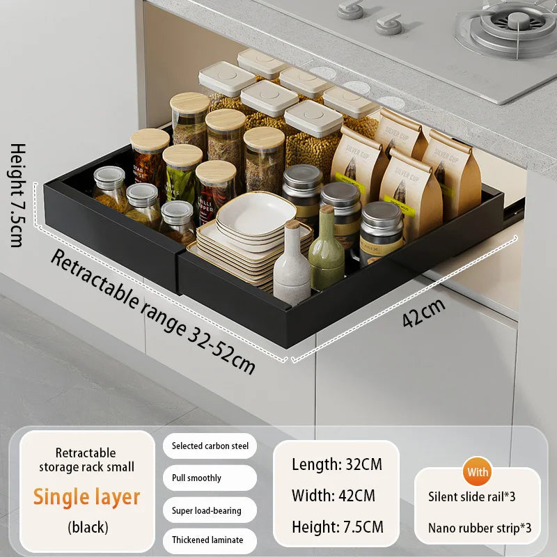 Expandable Pull Out Cabinet Organizer Metal Stick Slide Out  Drawers Storage Kitchen Adjustable Sliding Roll Out Cabinet Shelves