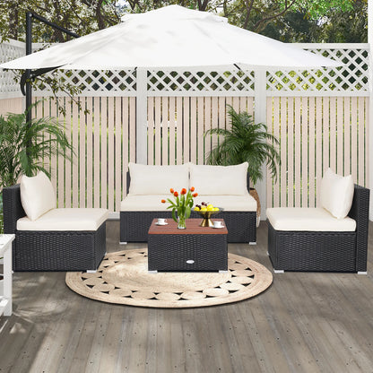 GOFLAME 5-Piece Outdoor Patio Furniture Set, Outdoor PE Wicker Conversation Set with Solid Acacia