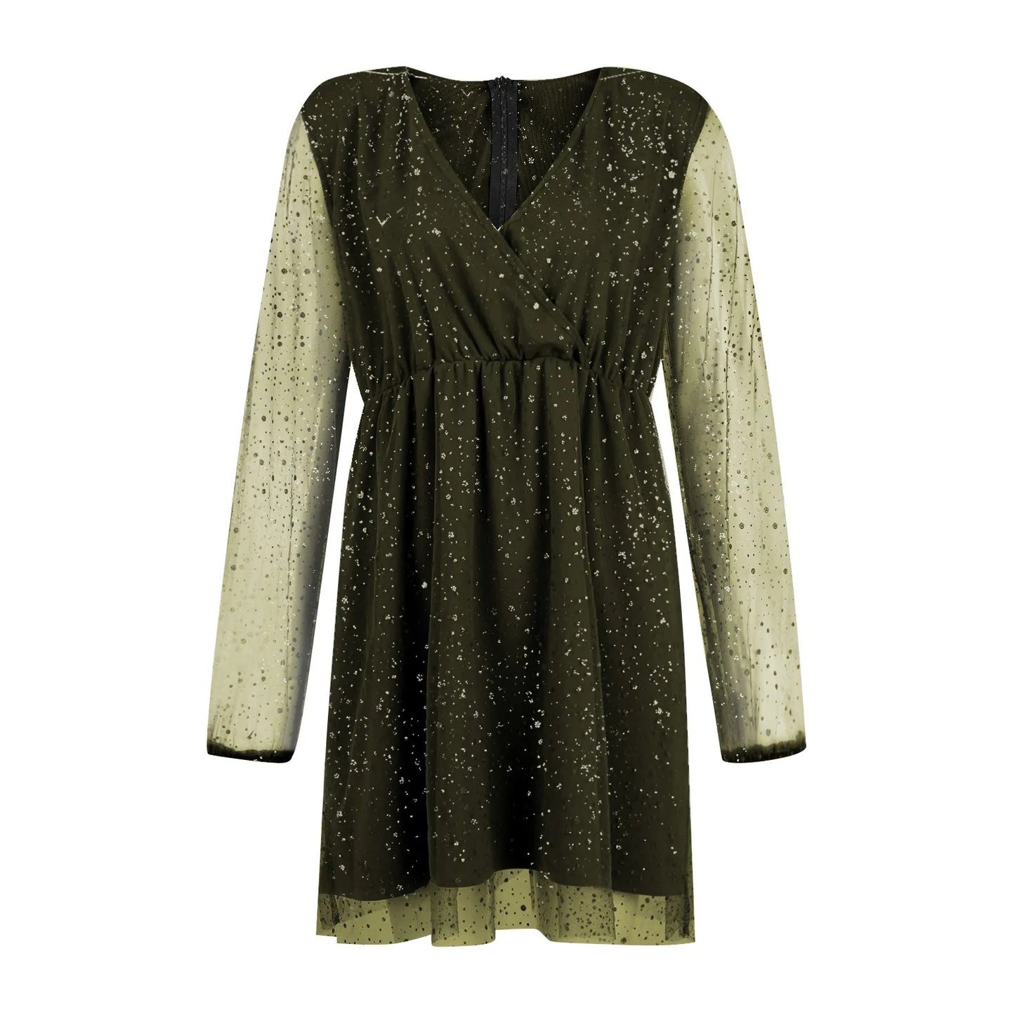 Sexy V-Neck Lace Slim Ruffles Dress