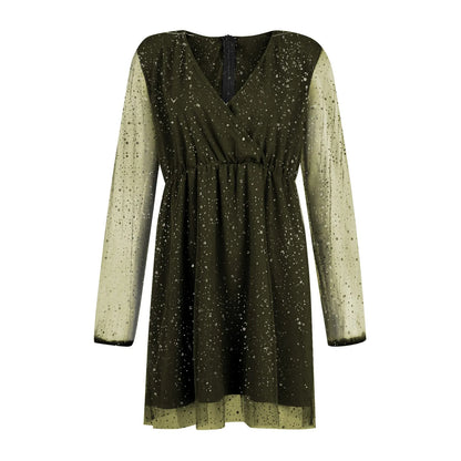 Sexy V-Neck Lace Slim Ruffles Dress