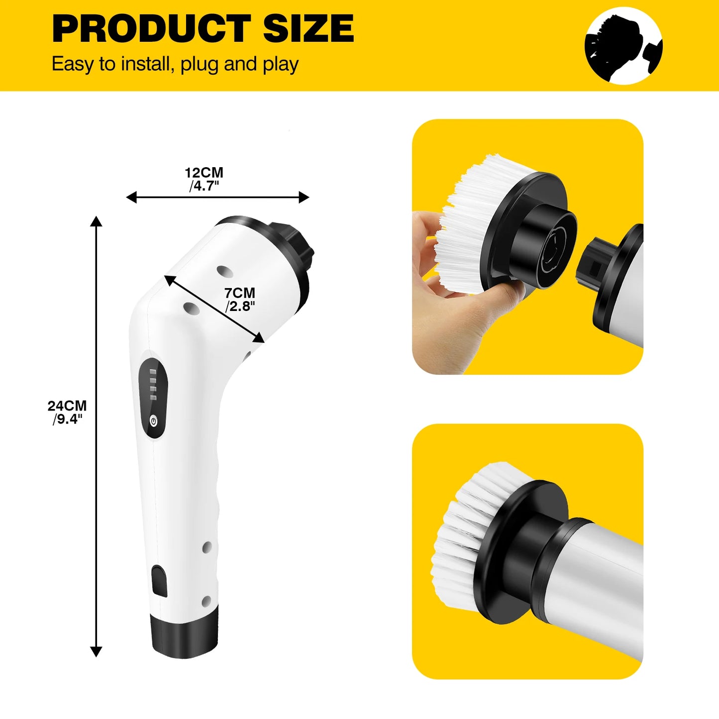 DayPlus Cordless Electric Brush Multi-functional Automatic Hand-held Electric Cleaning Brush Bathroom Toilet Floor Toilet 3 Head