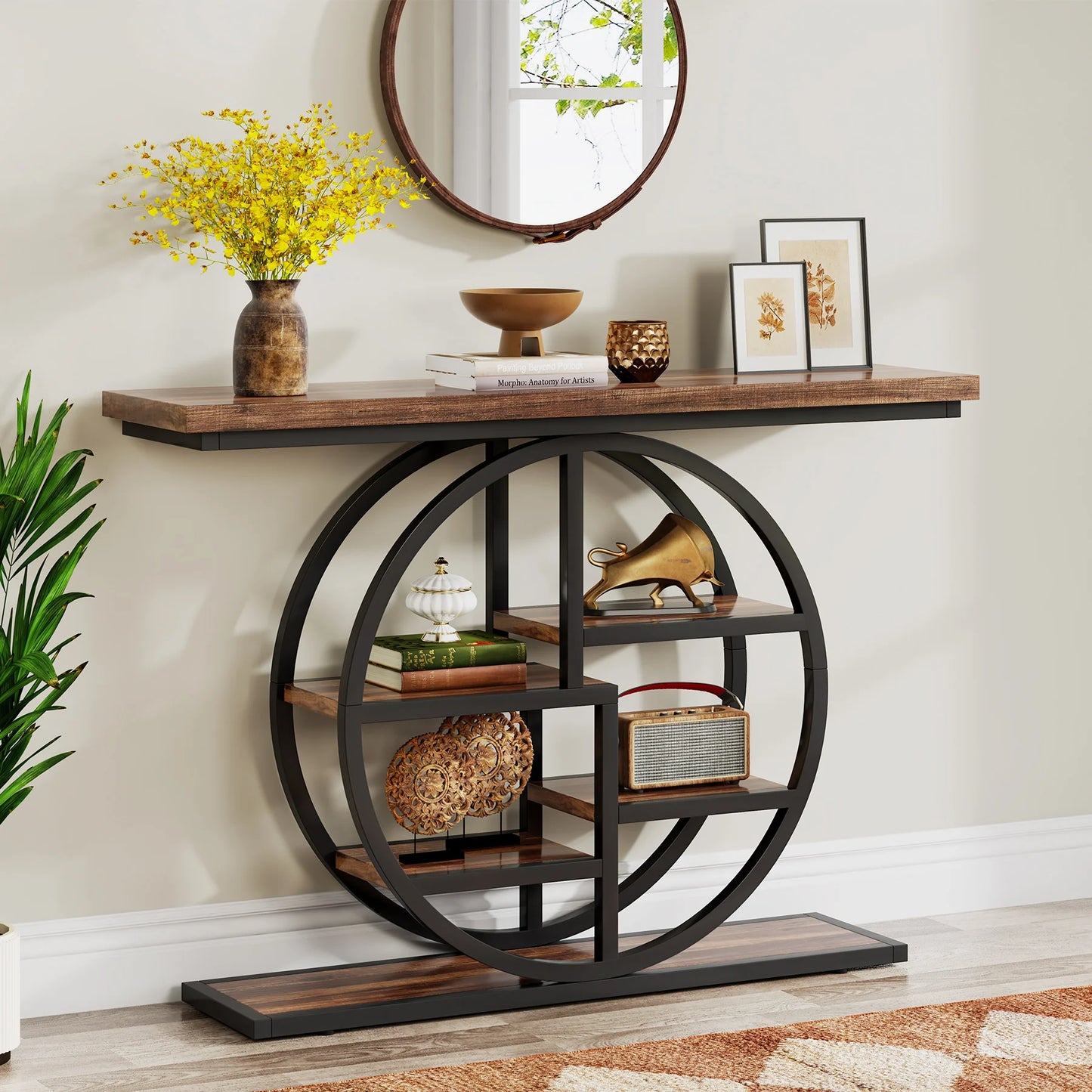 Console Table, 39.4-Inch Entryway Table with Thickened Tabletop, 4- Tier Industrial Narrow Hallway Sofa Table