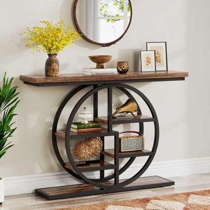 Console Table, 39.4-Inch Entryway Table with Thickened Tabletop, 4- Tier Industrial Narrow Hallway Sofa Table