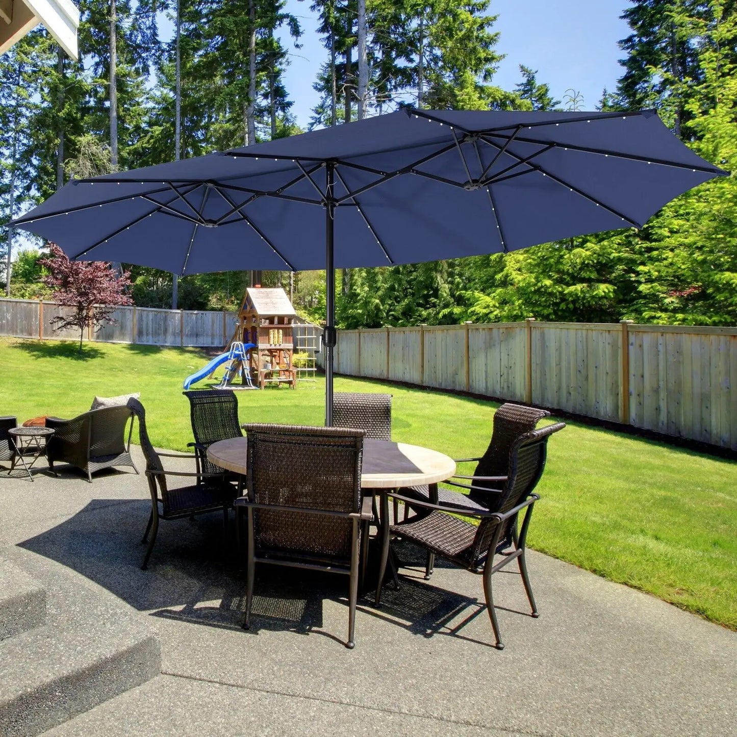 GOFLAME 4.5m Double-sided Patio Umbrella Large Twin Umbrella w/Crank Handle
