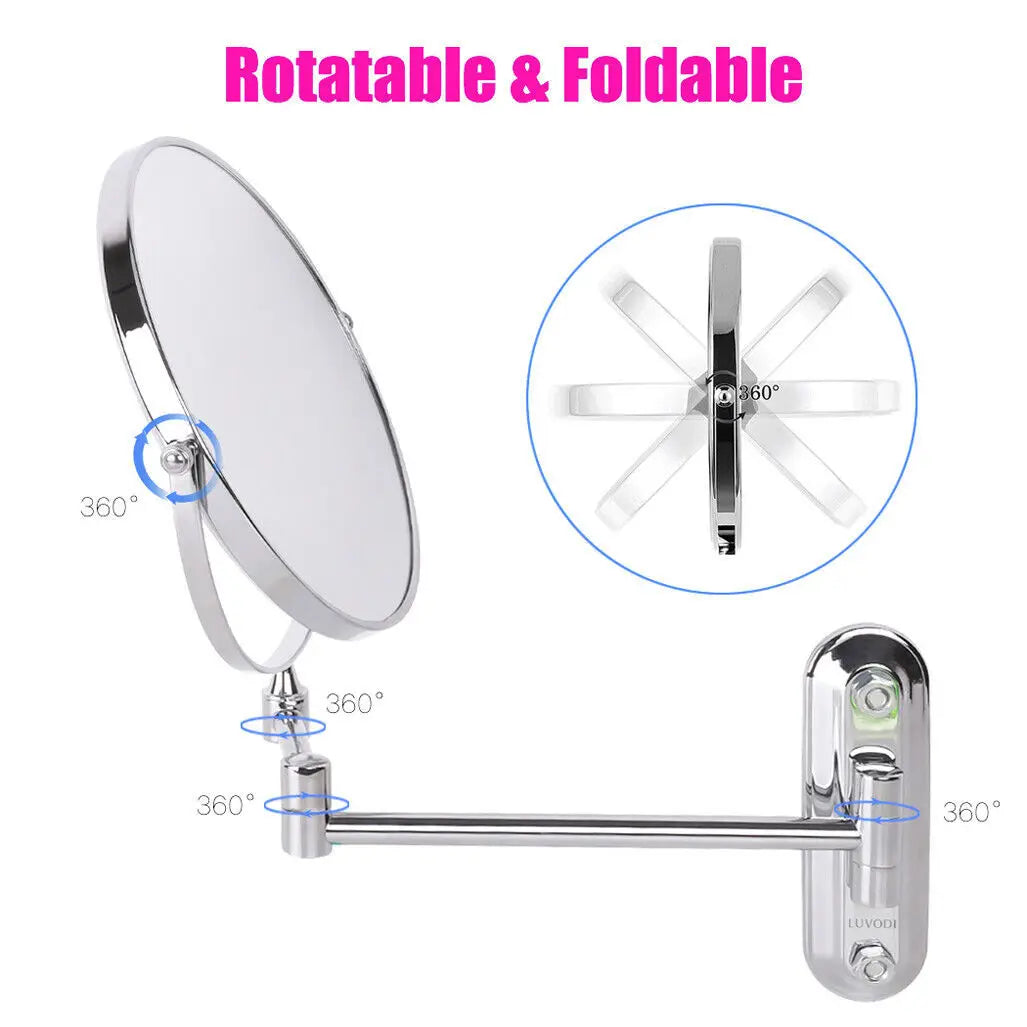 9" Bathroom Wall Shaving Makeup Mirror Telescopic Beauty Mirror 5x Magnification AB Double sided design A(1:1) B(1:5)