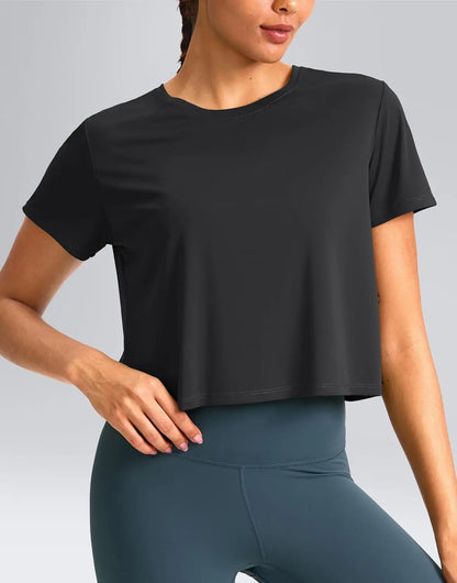 YYV Workout Tops for Women Crop Short Sleeve Shirts