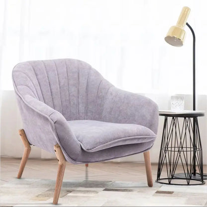 Velvet Scallop Back Armchair with Detachable Cushion, Light Grey