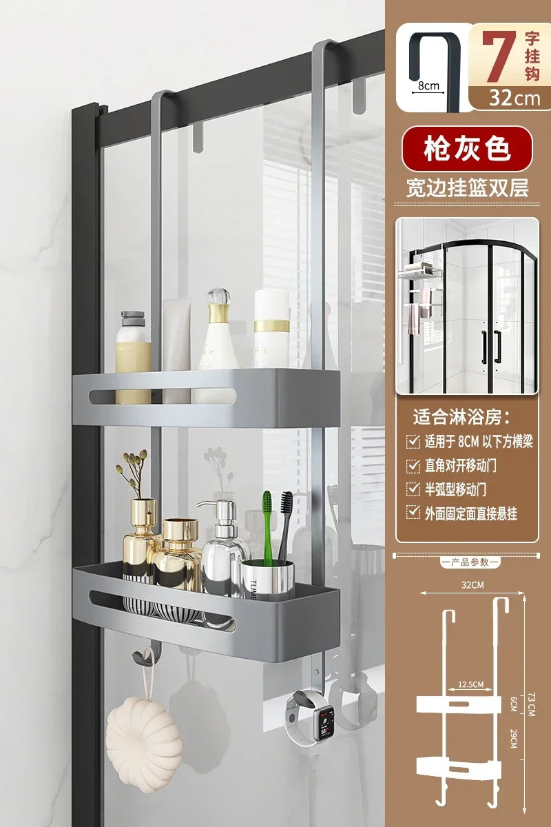 Pull Gold Shower Room Frame Large Capacity Bathroom Double Layer Hanging Basket Without Perforated Wall Hanging Receive Hook