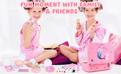Kids Makeup Sets for Girls Washable Make up Starter Kit Princess Pretend Play Makeup Girls Toys with Cosmetic Bag Birthday Gift