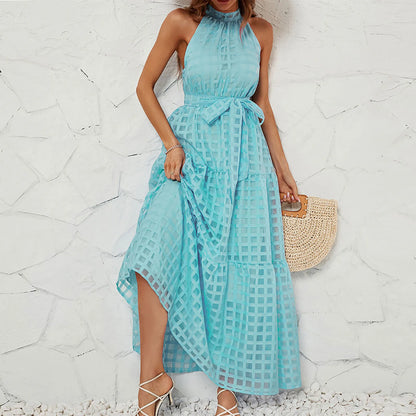 Elegant Sleeveless Halter Neck Maxi Dress