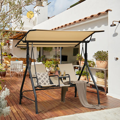 GOFLAME 2-seat Outdoor Patio Swing, Patio Loveseat Swing with Adjustable Canopy, Heavy-duty Steel Frame