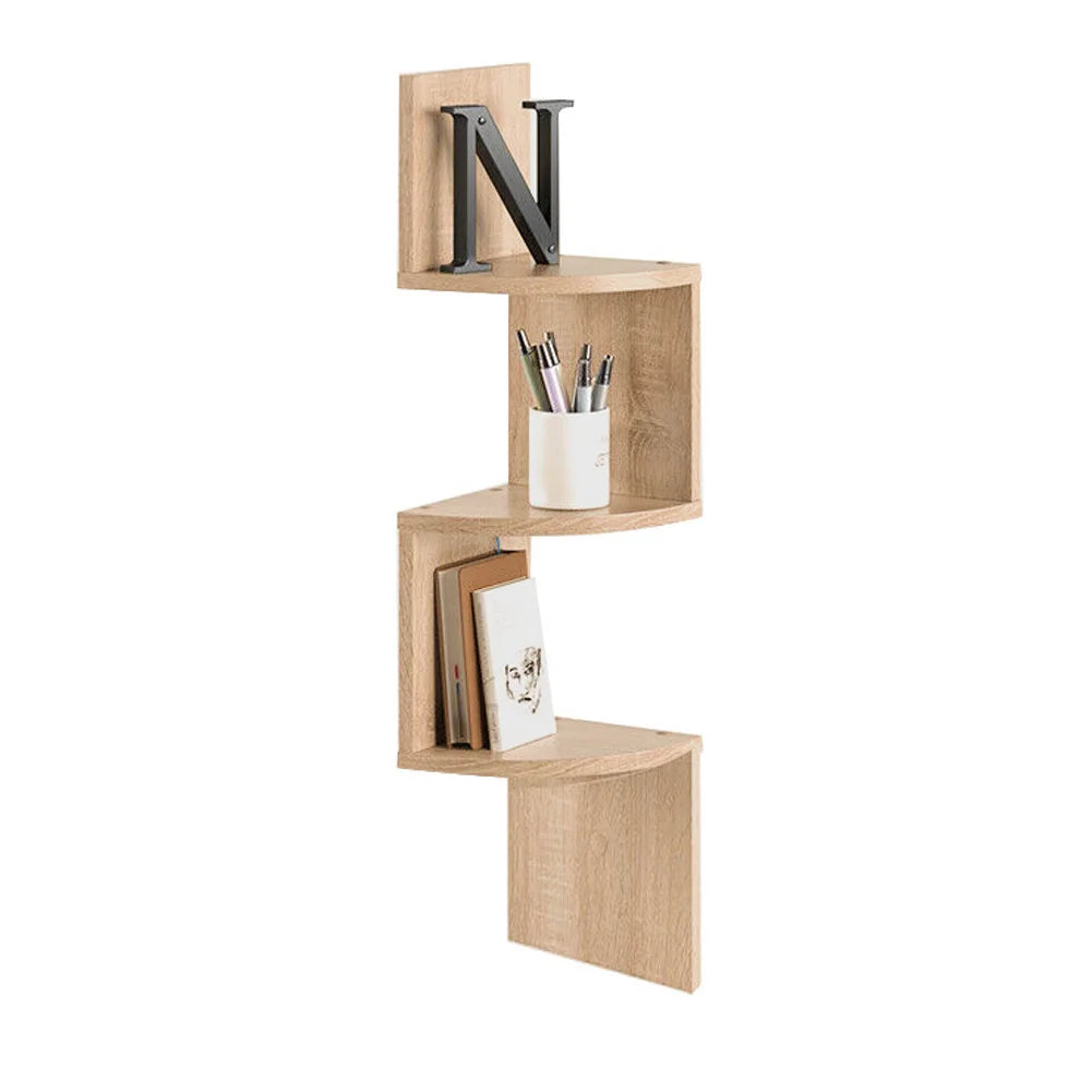 Livingandhome Tiered Wooden Floating Corner Shelf for Living Room Bedroom