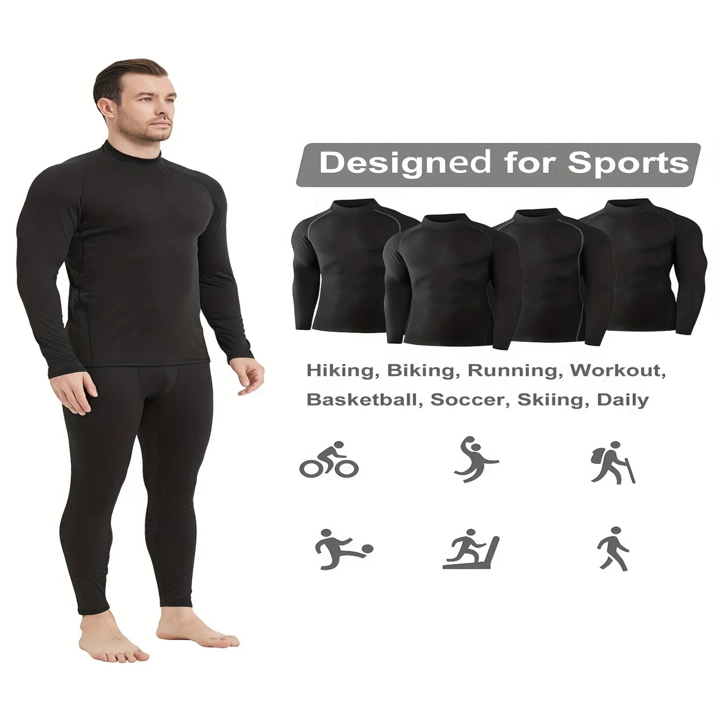 4pcs Compression High Neck Shirts, Men Long Sleeve Athletic Moisture Wicking Base Layer Undershirt Tops Gear Shirt For Sports Wo