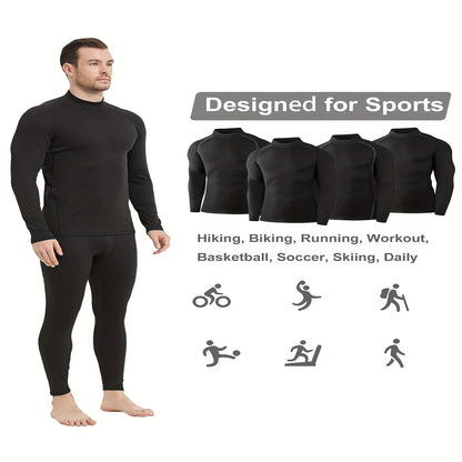 4pcs Compression High Neck Shirts, Men Long Sleeve Athletic Moisture Wicking Base Layer Undershirt Tops Gear Shirt For Sports Wo