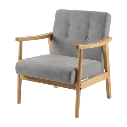Accent Linen Fabric Buttoned Armchair Wooden Frame