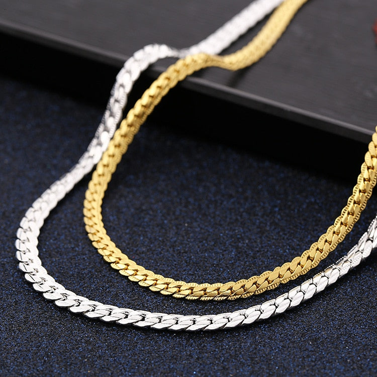 925 sterling silver 18K gold 6MM chain bracelets neckalce for women men fashion Party wedding  jewelry sets gifts