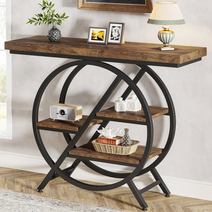 Console Table, 39.4-Inch Entryway Table with Thickened Tabletop, 4- Tier Industrial Narrow Hallway Sofa Table