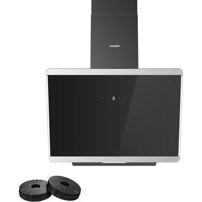 COMFEE 60cm Angled Cooker Hood Class A+ Tempered Glass Extractor Hood With Touch Screen, LED And Recirculating System