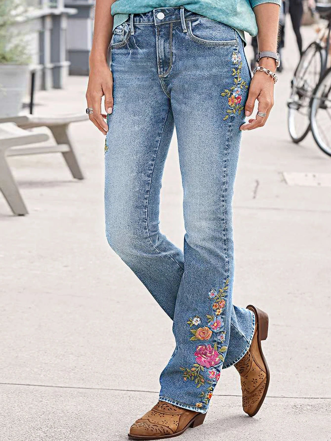 Women's Vintage Washed High-Waist Straight Leg Jeans -