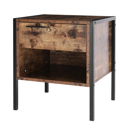 Retro Style Bedside Table with Drawer Open Front Storage Compartment