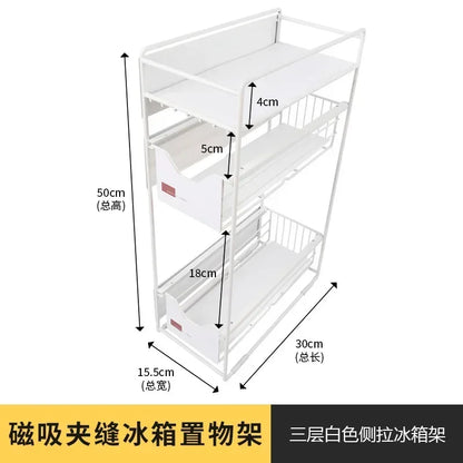 Magnetic Spice Rack Refrigerator Kitchen No Drill Hanging Multi Layer Storage Organizer Pull Out Side Mount Shelf