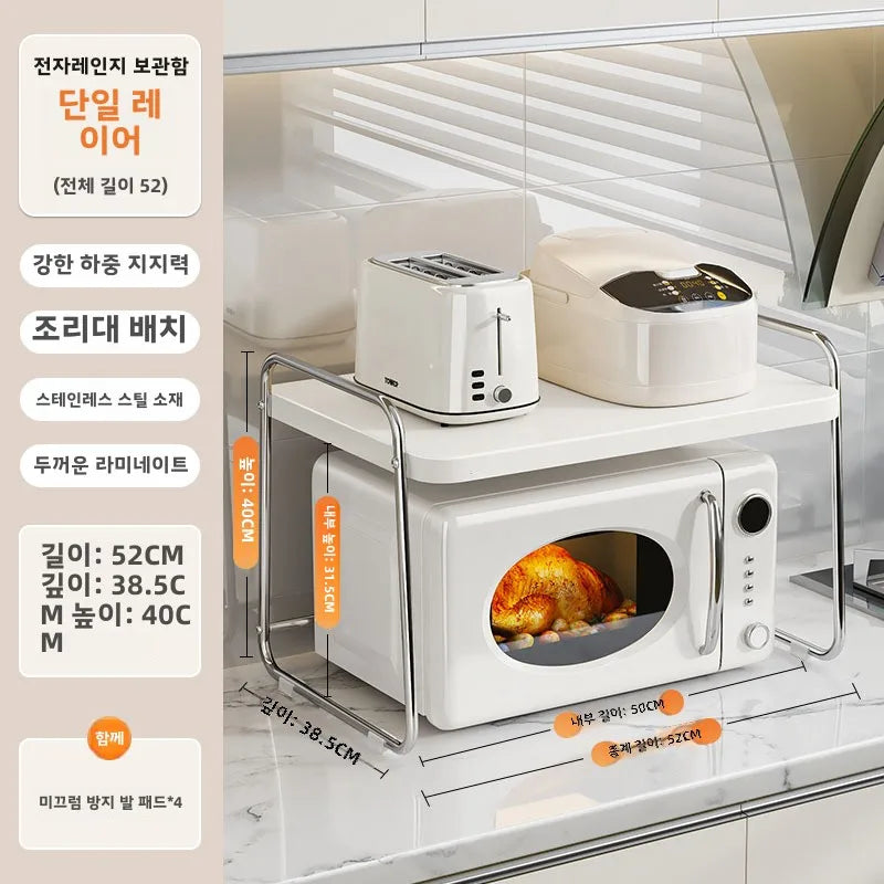 Stainless Steel Pull out Kitchen Countertop Storage Rack Multi Functional Microwave Oven Rice Cooker Oven Organizer Shelf