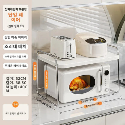 Stainless Steel Pull out Kitchen Countertop Storage Rack Multi Functional Microwave Oven Rice Cooker Oven Organizer Shelf