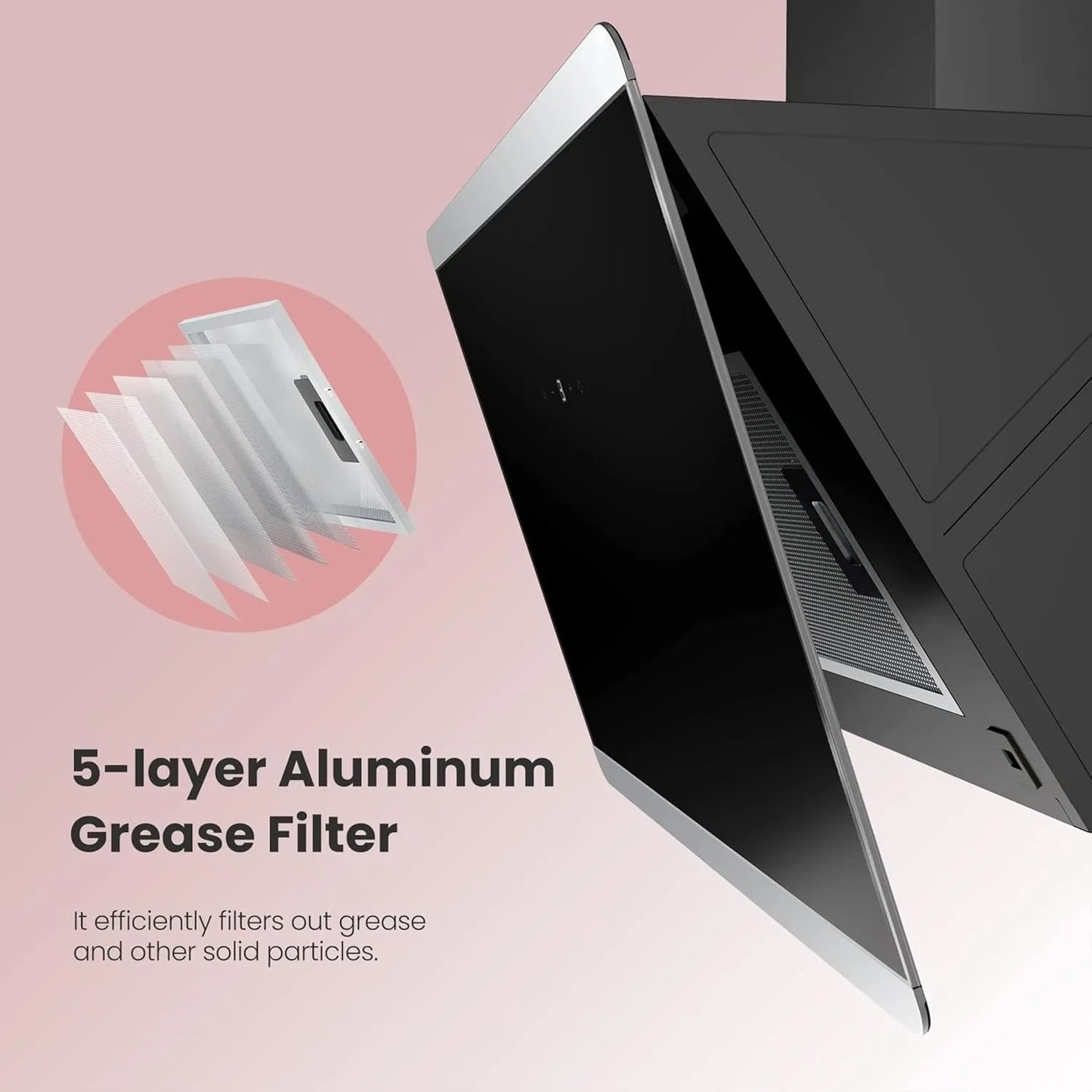 COMFEE 60cm Angled Cooker Hood Class A+ Tempered Glass Extractor Hood With Touch Screen, LED And Recirculating System