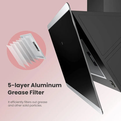 COMFEE 60cm Angled Cooker Hood Class A+ Tempered Glass Extractor Hood With Touch Screen, LED And Recirculating System