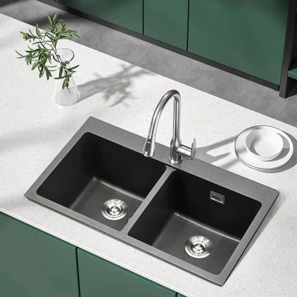 Grey Quartz Undermount Kitchen Sink Double Bowl