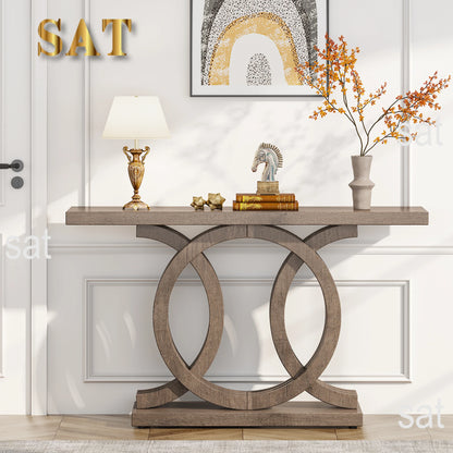 Entrance furniture modern antique rustic brown retro wood farmhouse entry hallway table console 140cm with Geometric Base