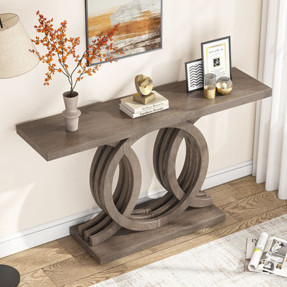 Entrance furniture modern antique rustic brown retro wood farmhouse entry hallway table console 140cm with Geometric Base