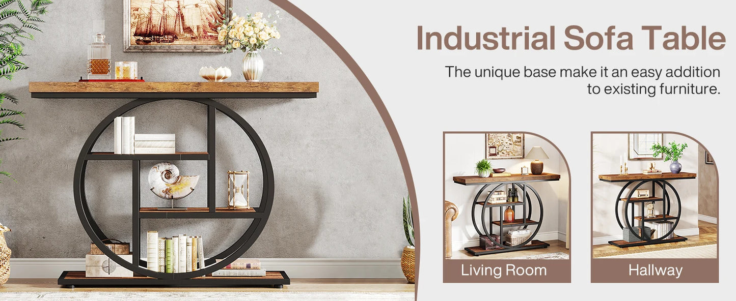 Console Table, 39.4-Inch Entryway Table with Thickened Tabletop, 4- Tier Industrial Narrow Hallway Sofa Table