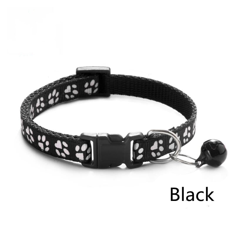 Pet Collar With Bell Cartoon Footprint Colorful for Dogs, Puppy, Cast. Adjustable Safety Bell Ring .