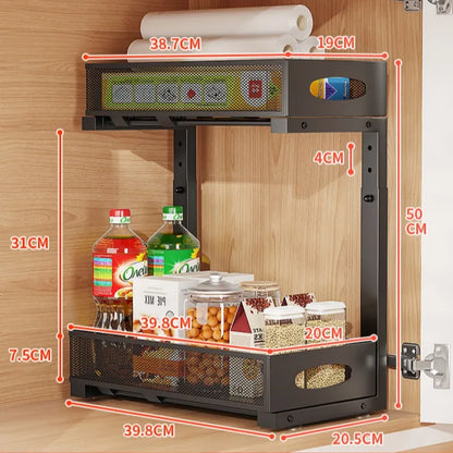 Under Sink Organizers and Storage, Adjustable 2 Tier Metal Pull out Cabinet Organizer for Bathroom, Kitchen, Pantry