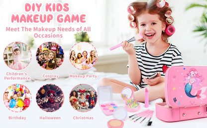 Kids Makeup Sets for Girls Washable Make up Starter Kit Princess Pretend Play Makeup Girls Toys with Cosmetic Bag Birthday Gift