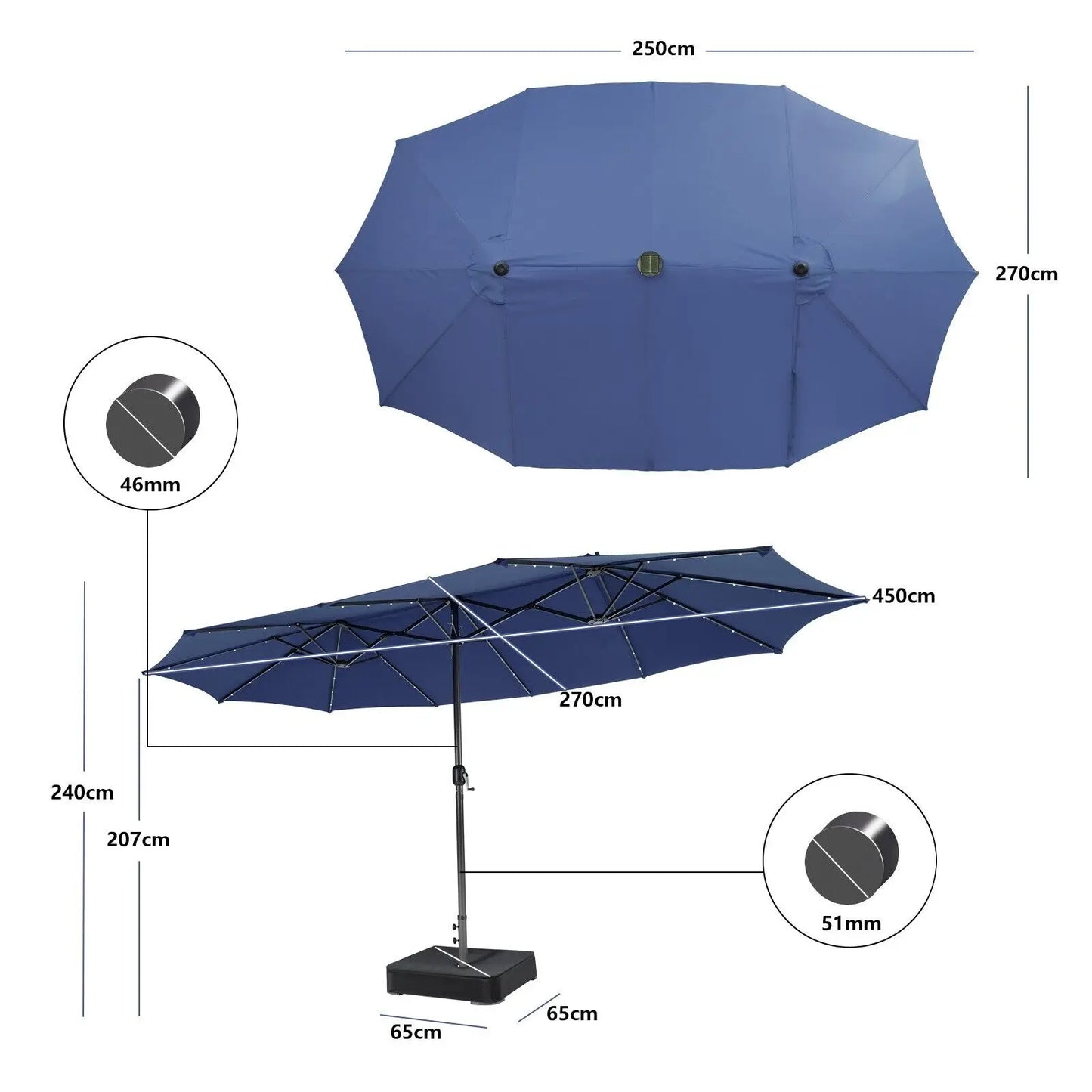GOFLAME 4.5m Double-sided Patio Umbrella Large Twin Umbrella w/Crank Handle