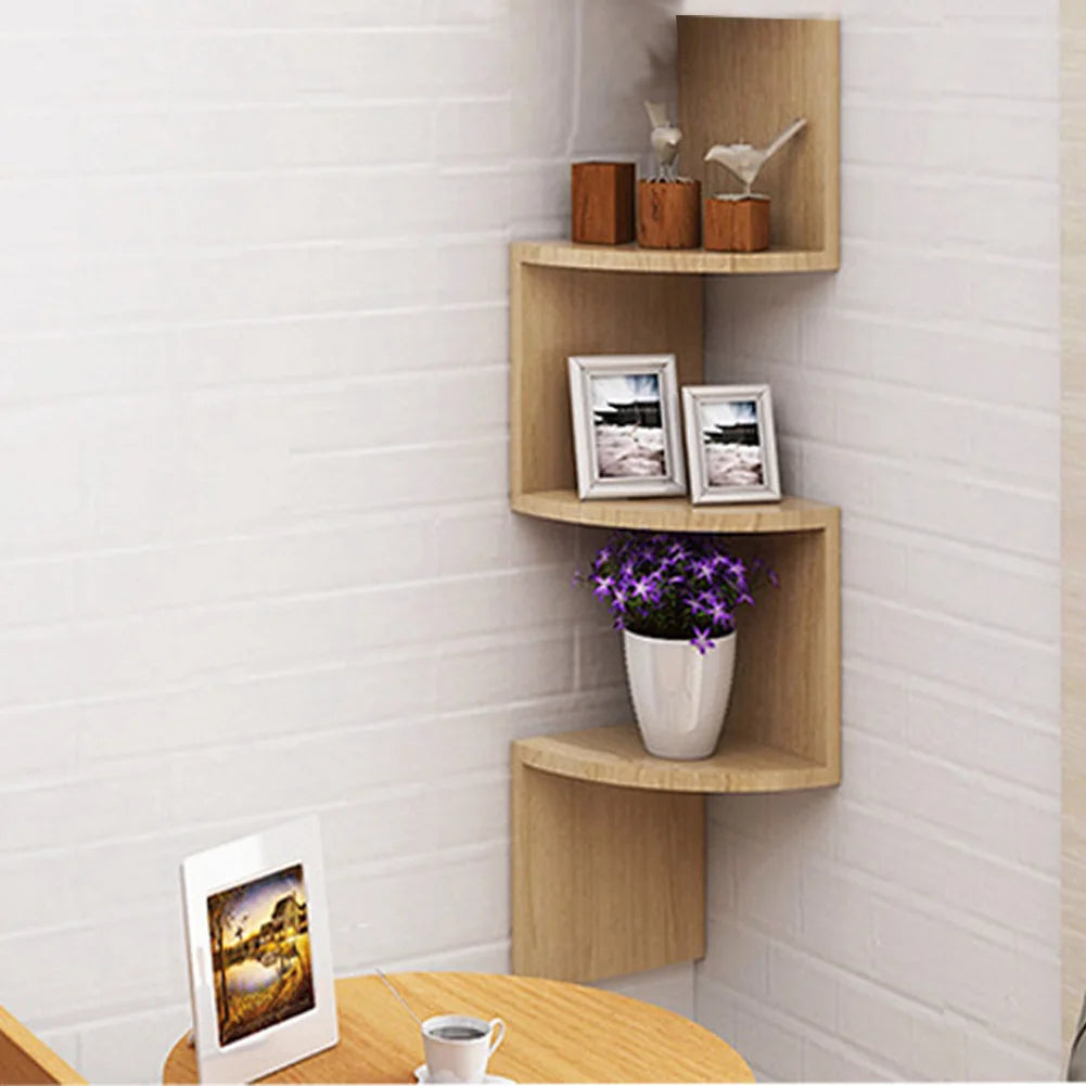 Livingandhome Tiered Wooden Floating Corner Shelf for Living Room Bedroom
