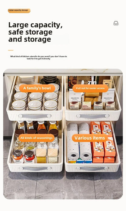Kitchen Storage Rack with Slide Rails Pull Out Cabinet Organizer Drawer Storage Tray Spice Jars Storage Rack Kitchen