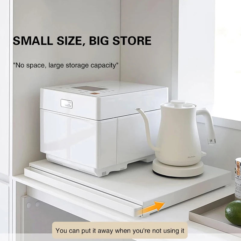 Microwave Storage Rack Bottom Retractable Bracket Drawer Oven Push Pull Divider Kitchen Cook Tray Table Plate Pot Holder