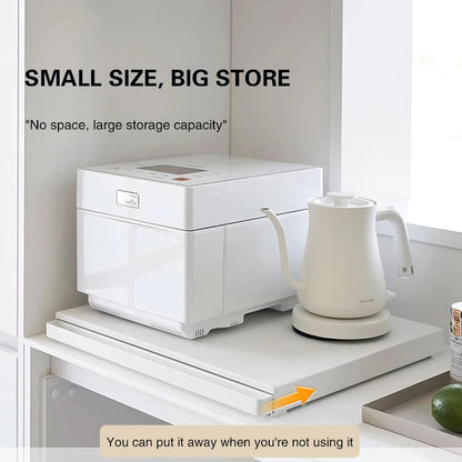 Microwave Storage Rack Bottom Retractable Bracket Drawer Oven Push Pull Divider Kitchen Cook Tray Table Plate Pot Holder