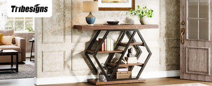 Console Table, 39.4-Inch Entryway Table with Thickened Tabletop, 4- Tier Industrial Narrow Hallway Sofa Table