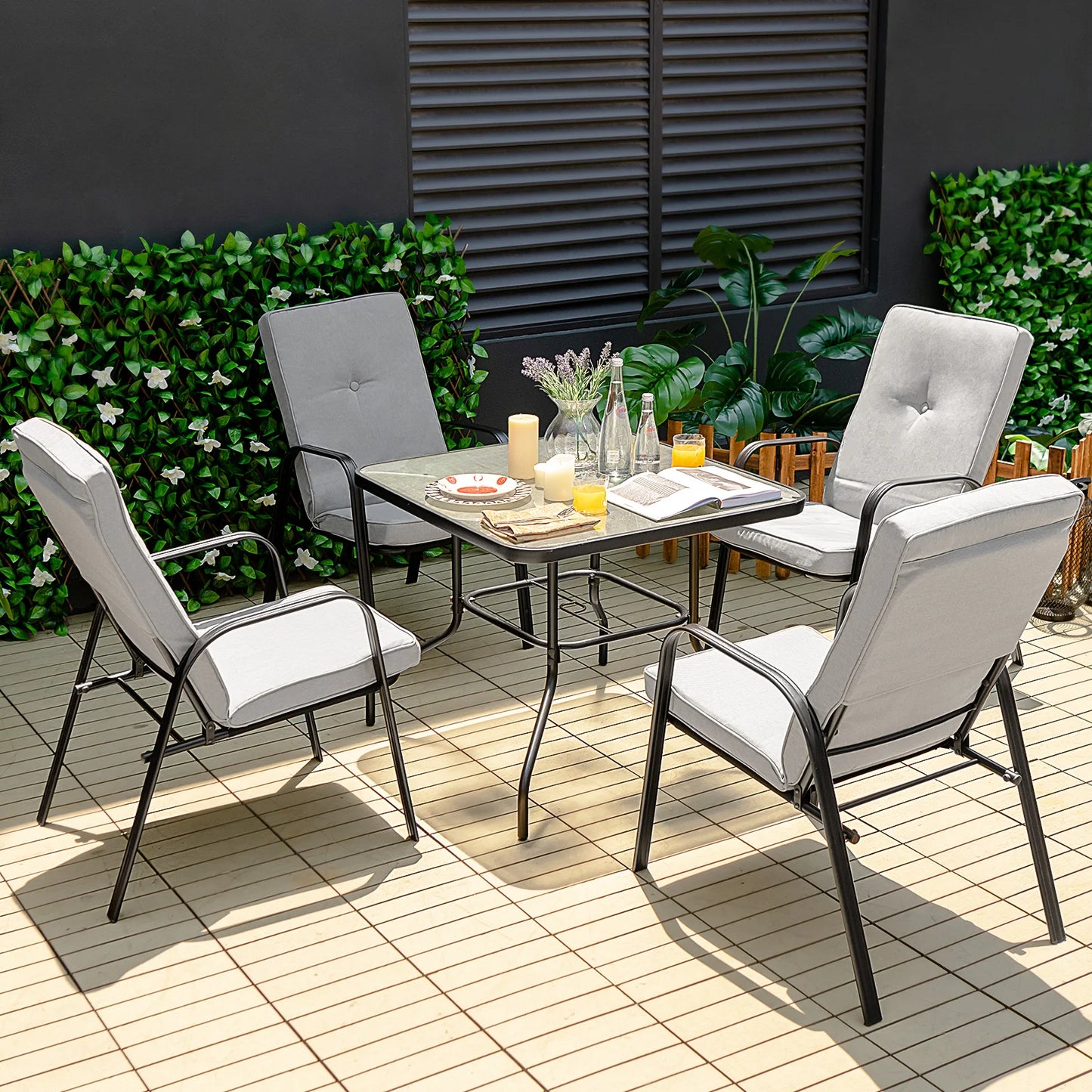 GOFLAME 4 Piece Patio Dining Chairs, Outdoor Stackable Chairs W/ High-Back Cushions