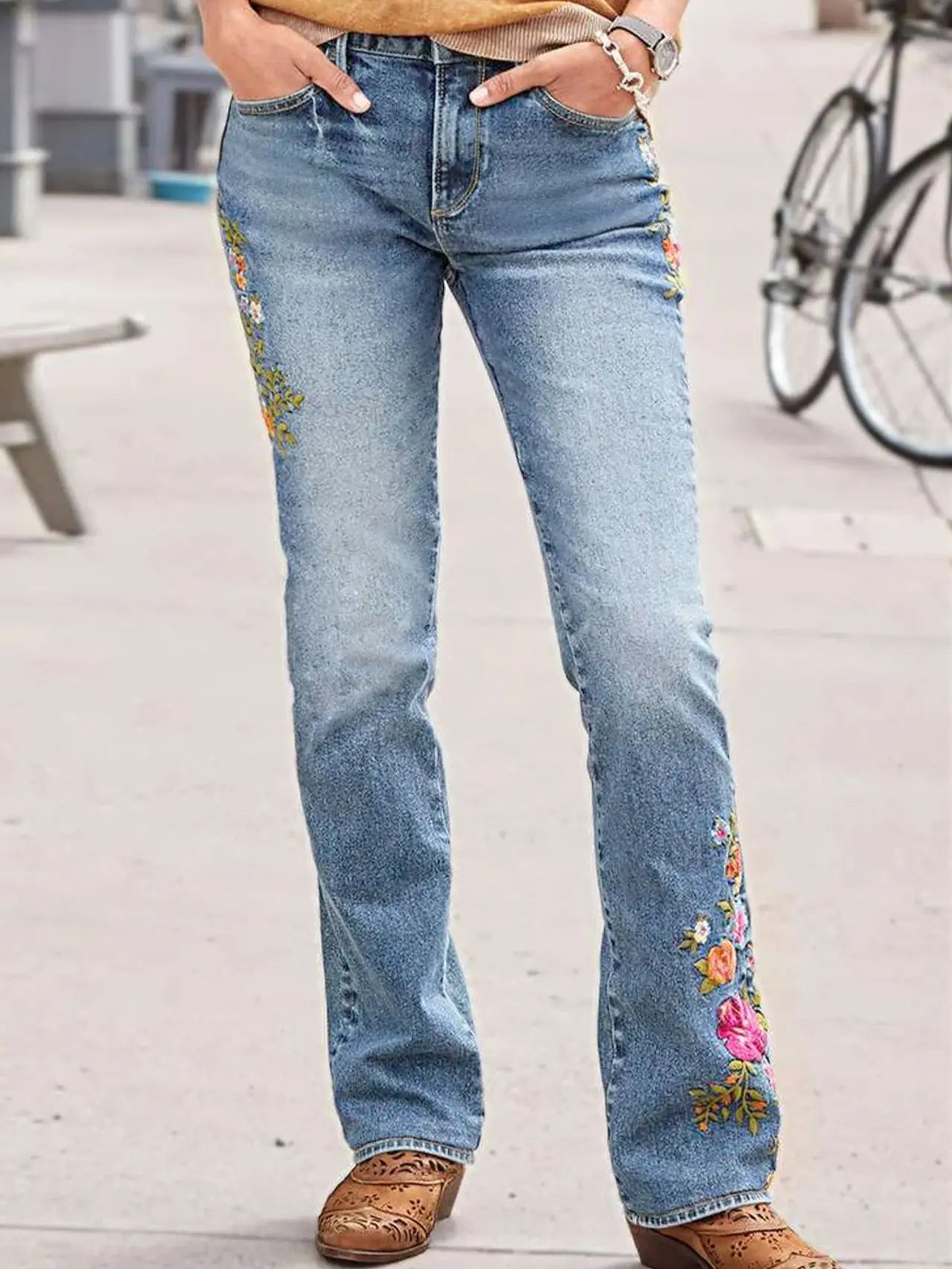 Women's Vintage Washed High-Waist Straight Leg Jeans -