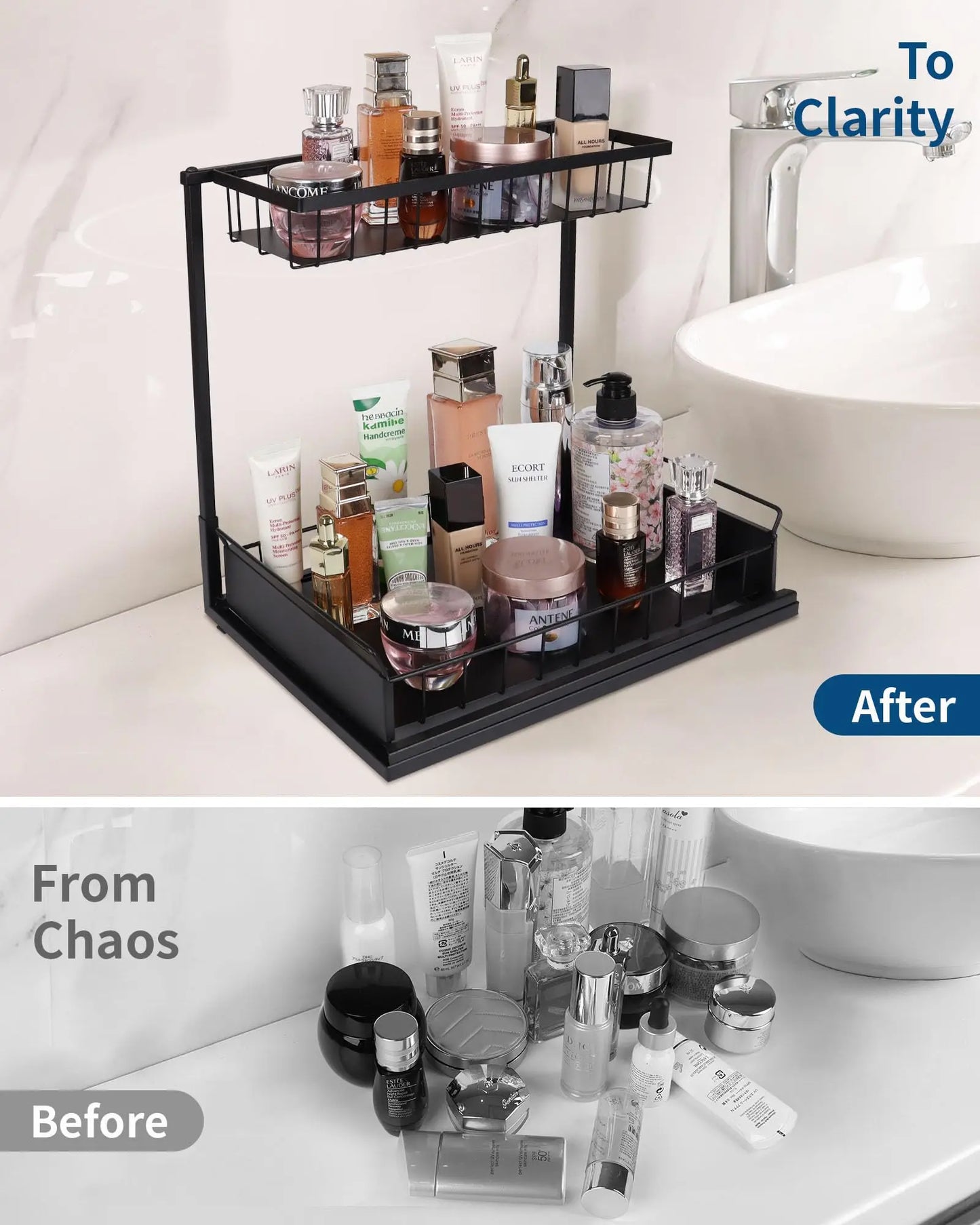 Under Sink Organizer and Storage, Pull Out Cabinet Organizer 2 Tier Slide Out Sink Shelf Cabinet Storage Shelves for Kitchen