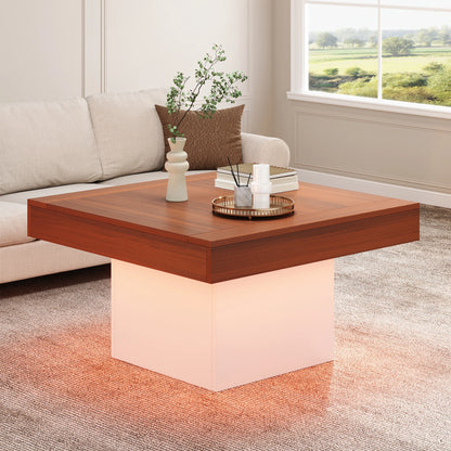 70W *70D*40H cm Coffee Table - Square Wooden Center Table, LED Lights, APP Control, Easy to Clean